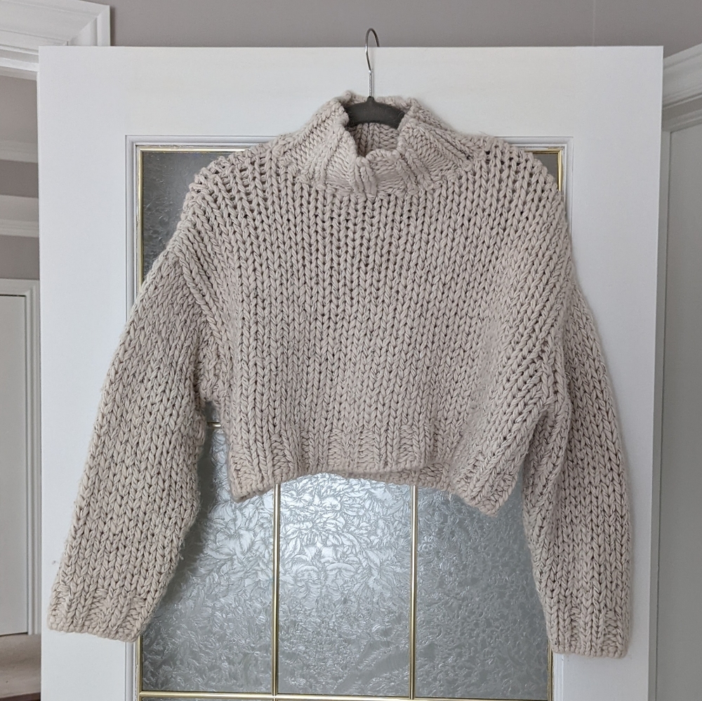 Zara Chunky Knit Crop Sweater Cowl Neck